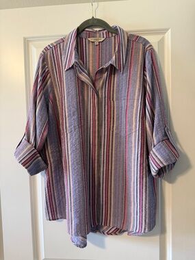 Liverpool Striped Button-Up Shirt in Lavender & Pink